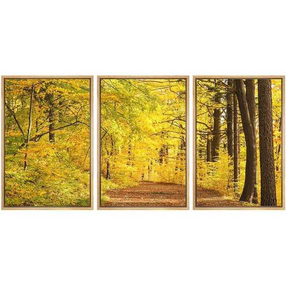 wall26 Framed Canvas Print Wall Art Set Autumn Fall Yellow Leaf Tree Forest Nature Wilderness Photography Realism Rustic Landscape Colorful Cool for Living Room, Bedroom, Office - 16"x24"x3