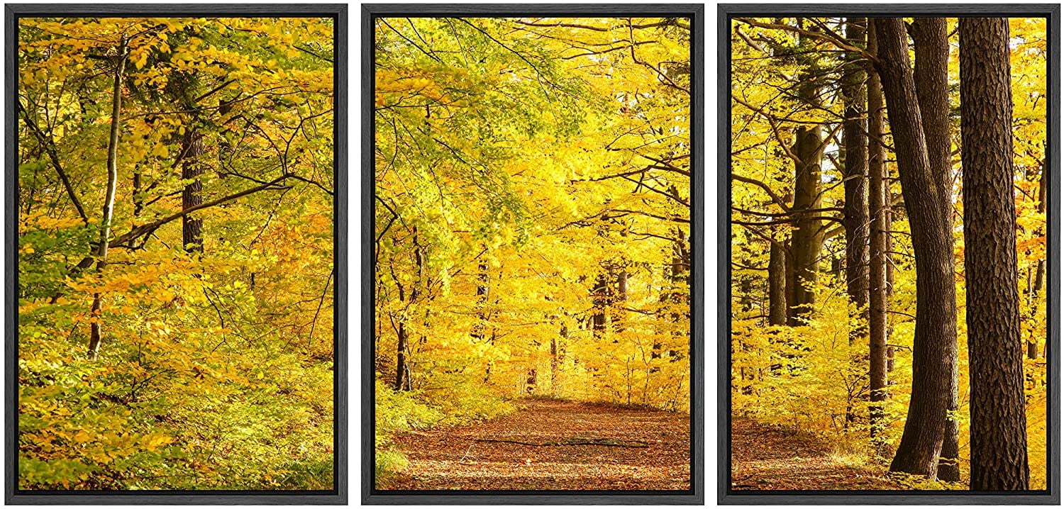 wall26 Framed Canvas Print Wall Art Set Autumn Fall Yellow Leaf Tree ...