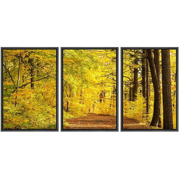 wall26 Framed Canvas Print Wall Art Set Autumn Fall Yellow Leaf Tree Forest Nature Wilderness Photography Realism Rustic Landscape Colorful Cool for Living Room, Bedroom, Office - 24"x36"x3