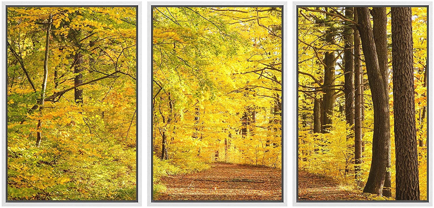 wall26 Framed Canvas Print Wall Art Set Autumn Fall Yellow Leaf Tree ...