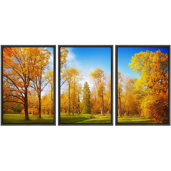 wall26 Framed Canvas Print Wall Art Set Autumn Orange Forest Tree Park Field Nature Wilderness Photography Realism Decorative Landscape Colorful for Living Room, Bedroom, Office - 24"x36"x3
