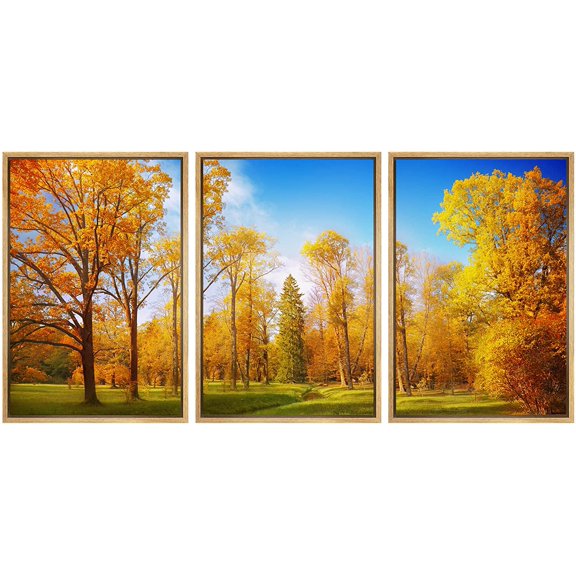 wall26 Framed Canvas Print Wall Art Set Autumn Orange Forest Tree Park Field Nature Wilderness Photography Realism Decorative Landscape Colorful for Living Room, Bedroom, Office - 24"x36"x3