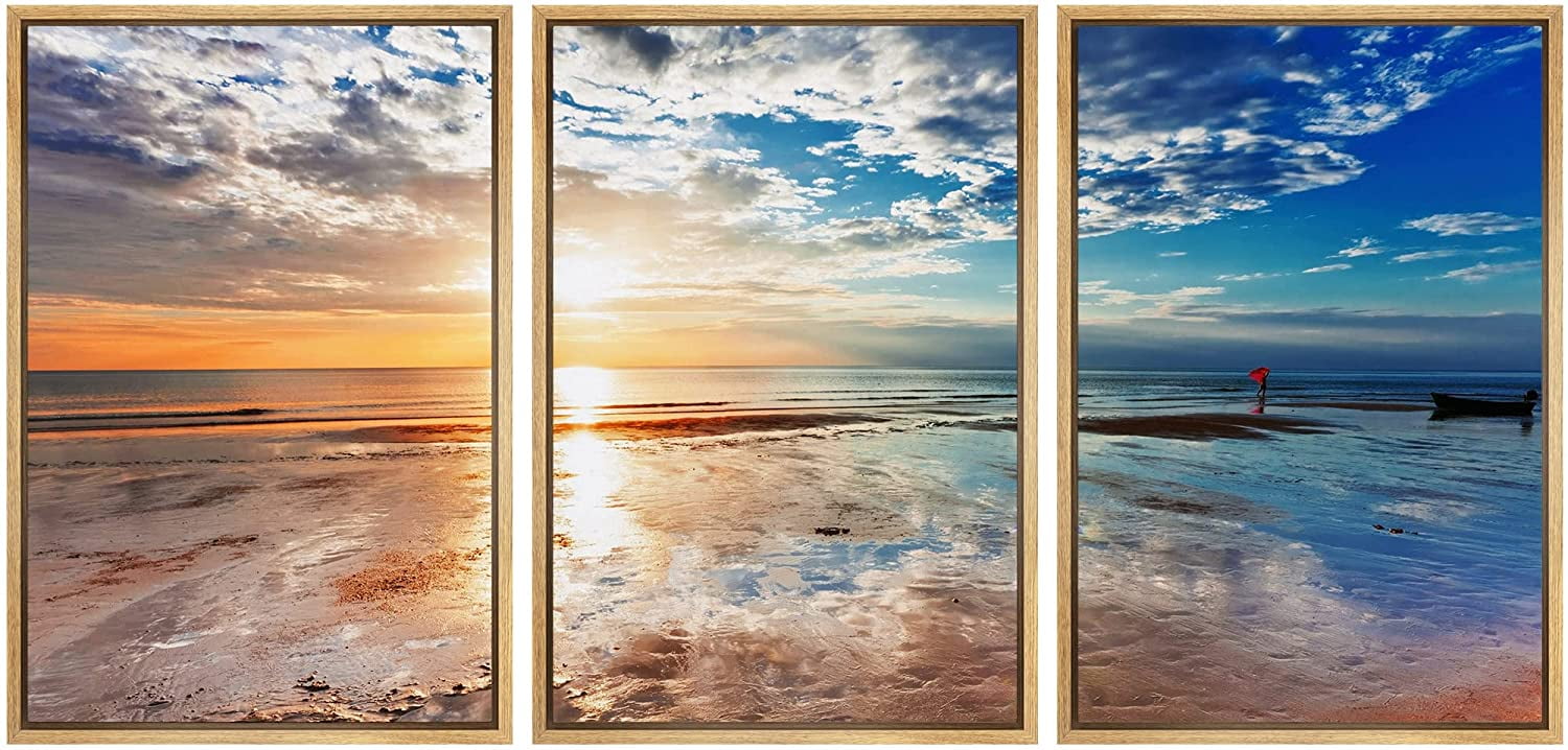 wall26 Framed Canvas Print Wall Art Set Beach Sunset with Sky ...