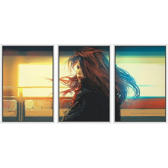 wall26 Framed Canvas Print Wall Art Set Beautiful Redhead Woman Against Colorful Lights People Fashion Illustrations Modern Art Rustic Scenic for Living Room, Bedroom, Office - 24"x36"x3 WH