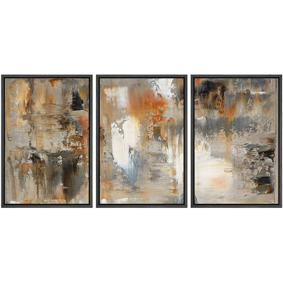 wall26 Framed Canvas Print Wall Art Set Black, White & Orange Brushstrokes Abstract Shapes Illustrations Modern Art Chic Colorful Multicolor Ultra for Living Room, Bedroom, Office - 24"x36"x3 Black