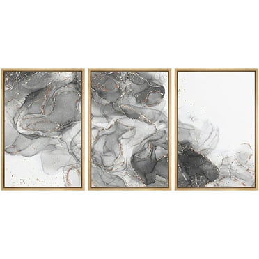wall26 Framed Canvas Print Wall Art Set Black White Smoke Wave Pattern Abstract Shapes Illustrations Modern Art Bohemian Decorative Multicolor for Living Room, Bedroom, Office - 24&quot;x36&quot;x3 N