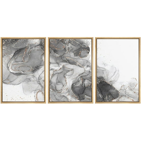 wall26 Framed Canvas Print Wall Art Set Black White Smoke Wave Pattern Abstract Shapes Illustrations Modern Art Bohemian Decorative Multicolor for Living Room, Bedroom, Office - 24"x36"x3 N