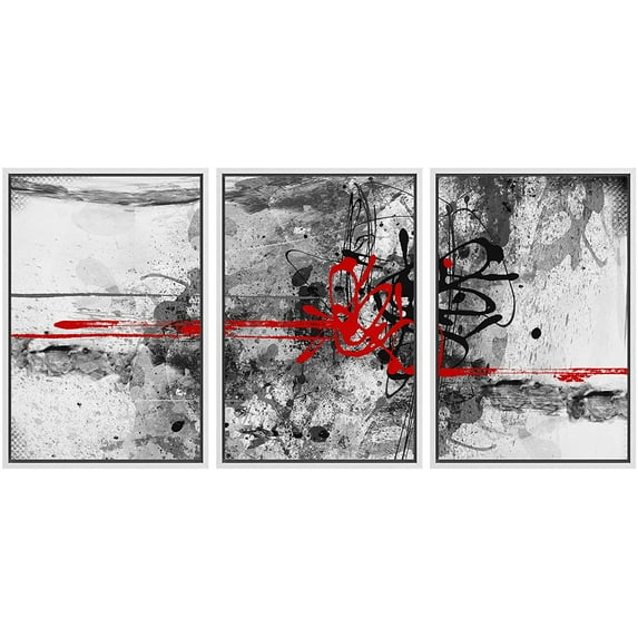 wall26 Framed Canvas Print Wall Art Set Black & Red Grunge Watercolor Lines Abstract Shapes Illustrations Modern Art Chic Scenic Relax/Calm for Living Room, Bedroom, Office - 24"x36"x3