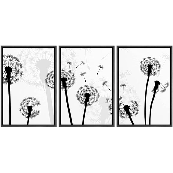 wall26 Framed Canvas Print Wall Art Set Black & White Dandelions Blowing in Wind Nature Wilderness Digital Art Modern Art Rustic Scenic Colorful for Living Room, Bedroom, Office - 24"x36&quo