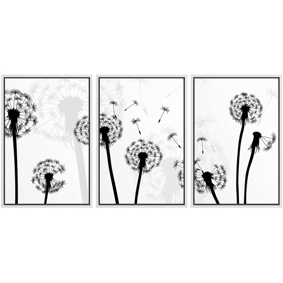 wall26 Framed Canvas Print Wall Art Set Black & White Dandelions Blowing in Wind Nature Wilderness Digital Art Modern Art Rustic Scenic Colorful for Living Room, Bedroom, Office - 16"x24&quo