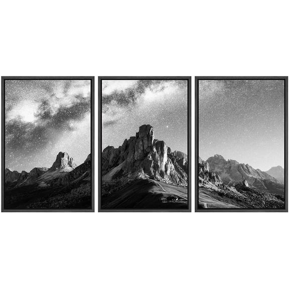 wall26 Framed Canvas Print Wall Art Set Black &amp; White Galaxy Mountain Astronomy &amp; Space Nature Digital Art Sci-Fi &amp; Fantasy Decorative Landscape for Living Room, Bedroom, Office - 24&quot