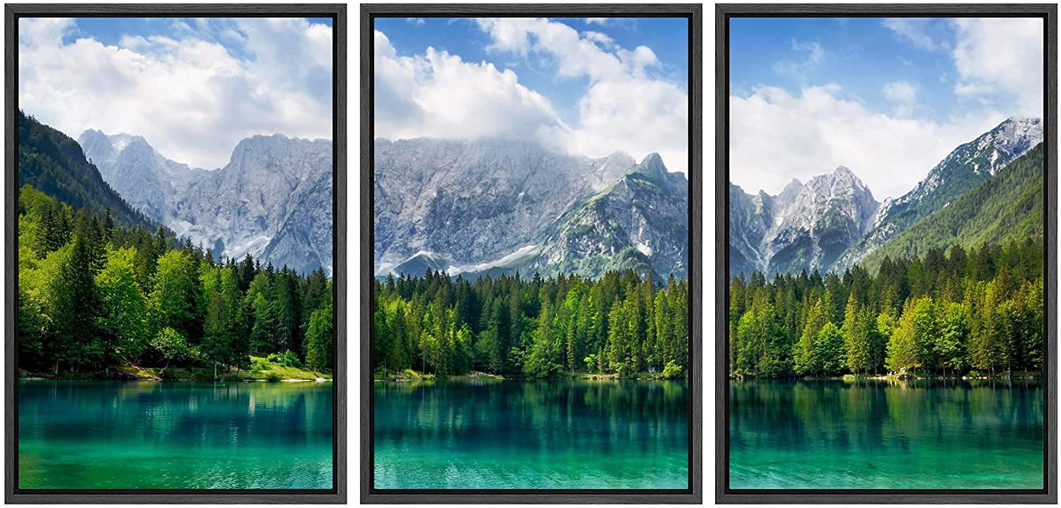 wall26 Framed Canvas Print Wall Art Set Blue Mountain with Emerald ...