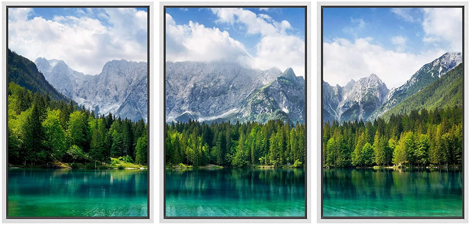 wall26 Framed Canvas Print Wall Art Set Blue Mountain with Emerald ...