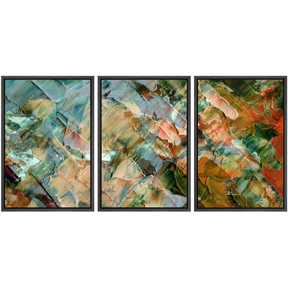 wall26 Framed Canvas Print Wall Art Set Blue, Orange, Green &amp; Pink Paint Collage Abstract Shapes Illustrations Modern Art Chic Colorful Ultra for Living Room, Bedroom, Office - 16"x24"x