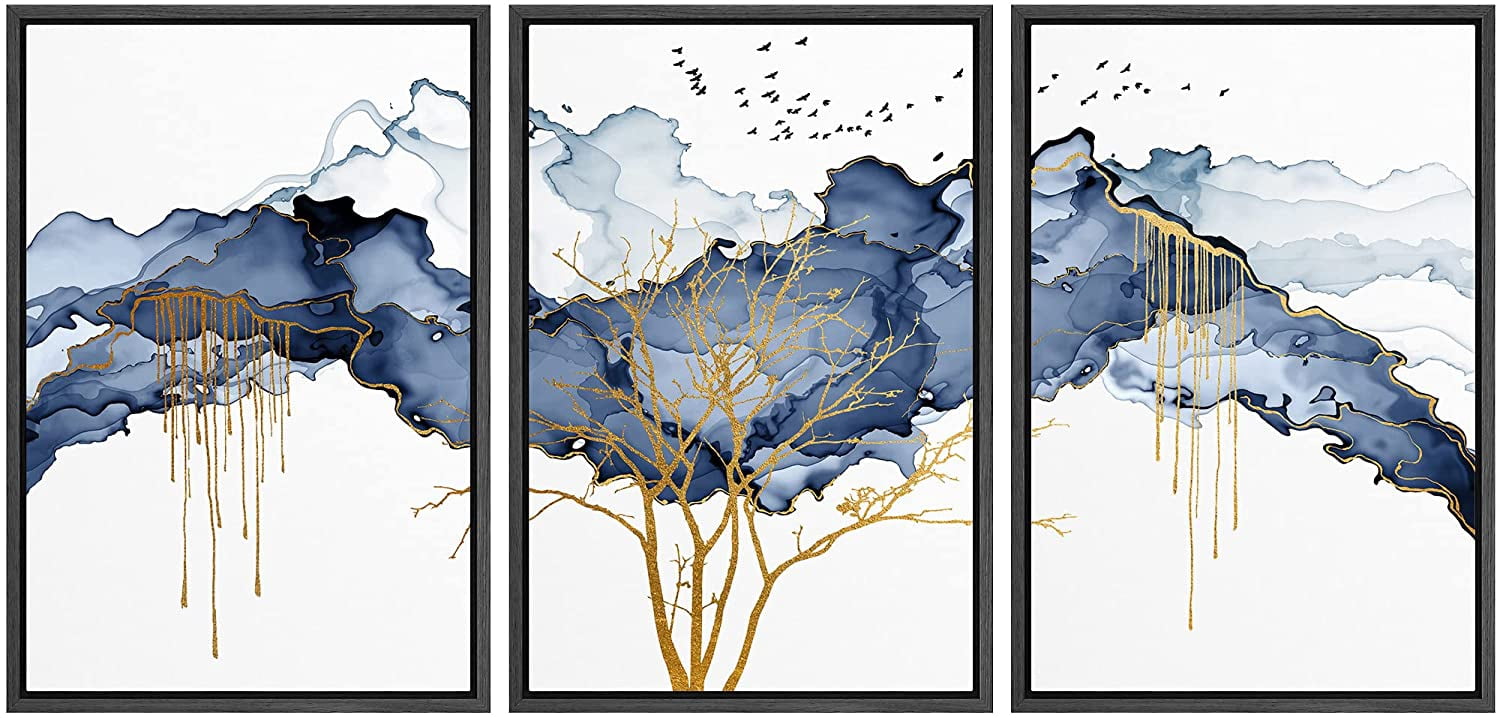 wall26 Framed Canvas Print Wall Art Set Blue Pastel Paint Stroke Cloud ...