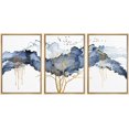 thumbnail image 1 of wall26 Framed Canvas Print Wall Art Set Blue Pastel Paint Stroke Cloud Birds Gold Tree Nature Abstract Illustrations Modern Art Rustic Landscape for Living Room, Bedroom, Office - 16"x24"x3, 1 of 5