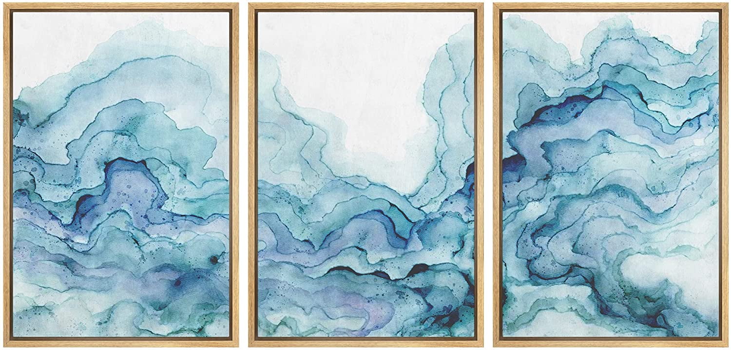 wall26 Framed Canvas Print Wall Art Set Blue Pastel Smoke Wave ...