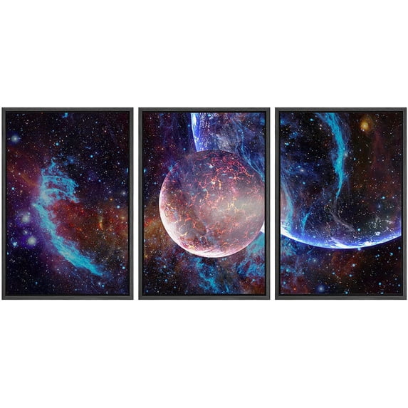 wall26 Framed Canvas Print Wall Art Set Blue Planet Galaxy Eclipse Astronomy & Space Nature Digital Art Sci-Fi & Fantasy Decorative Landscape for Living Room, Bedroom, Office - 16"x24&qu