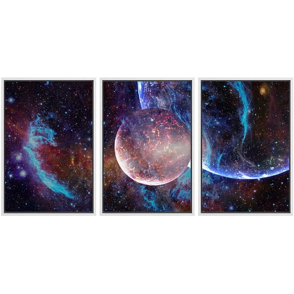 wall26 Framed Canvas Print Wall Art Set Blue Planet Galaxy Eclipse Astronomy &amp; Space Nature Digital Art Sci-Fi &amp; Fantasy Decorative Landscape for Living Room, Bedroom, Office - 16"x24&qu