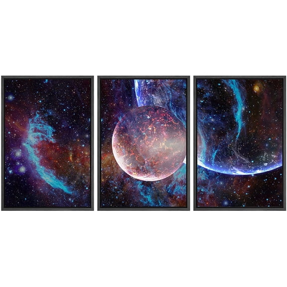 wall26 Framed Canvas Print Wall Art Set Blue Planet Galaxy Eclipse Astronomy &amp; Space Nature Digital Art Sci-Fi &amp; Fantasy Decorative Landscape for Living Room, Bedroom, Office - 16"x24&qu