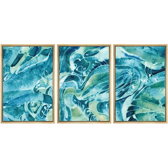 wall26 Framed Canvas Print Wall Art Set Blue,Teal & Green Geometric Pattern Collage Abstract Shapes Illustrations Modern Art Chic Colorful Ultra for Living Room, Bedroom, Office - 24"x36&quo