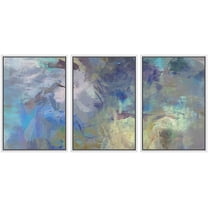 wall26 Framed Canvas Print Wall Art Set Blue, Teal & Yellow Paint Stroke Display Abstract Shapes Illustrations Modern Art Bohemian Multicolor for Living Room, Bedroom, Office - 16"x24"x