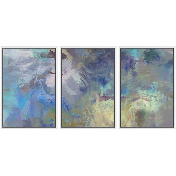 wall26 Framed Canvas Print Wall Art Set Blue, Teal & Yellow Paint Stroke Display Abstract Shapes Illustrations Modern Art Bohemian Multicolor for Living Room, Bedroom, Office - 16"x24"x