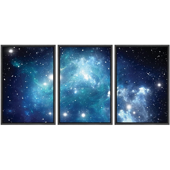 wall26 Framed Canvas Print Wall Art Set Blue &amp; Black Galaxy Milky Way Astronomy &amp; Space Sky Digital Art Modern Art Minimalist Scenic Colorful for Living Room, Bedroom, Office - 16"x24&qu