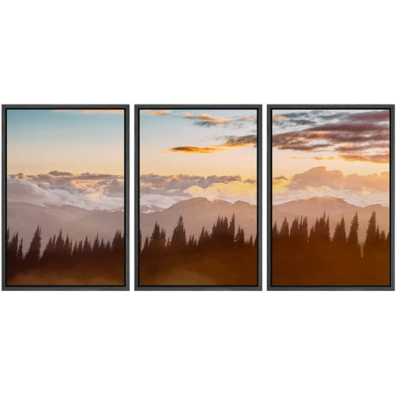 wall26 Framed Canvas Print Wall Art Set Blue &amp; Pink Starry Galaxy Sky Over Forest Astronomy &amp; Space Sky Photography Realism Rustic Scenic Colorful for Living Room, Bedroom, Office - 24"x