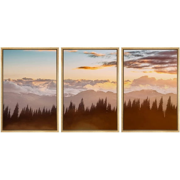 wall26 Framed Canvas Print Wall Art Set Blue &amp; Pink Starry Galaxy Sky Over Forest Astronomy &amp; Space Sky Photography Realism Rustic Scenic Colorful for Living Room, Bedroom, Office - 24"x
