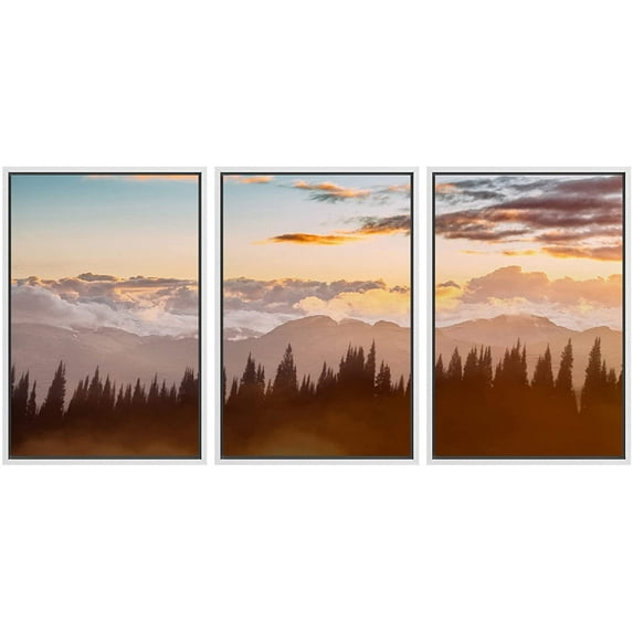 wall26 Framed Canvas Print Wall Art Set Blue &amp; Pink Starry Galaxy Sky Over Forest Astronomy &amp; Space Sky Photography Realism Rustic Scenic Colorful for Living Room, Bedroom, Office - 16"x