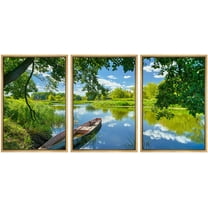 wall26 Framed Canvas Print Wall Art Set Boat on Lake in Spring-Summer Landscape Nature Wilderness Photography Realism Rustic Scenic Colorful for Living Room, Bedroom, Office - 16"x24"x3 Nat