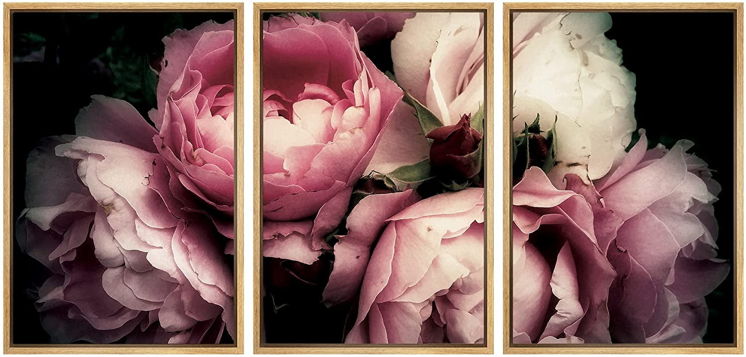 Large Framed Canvas Print Set with Pink and White Peonies