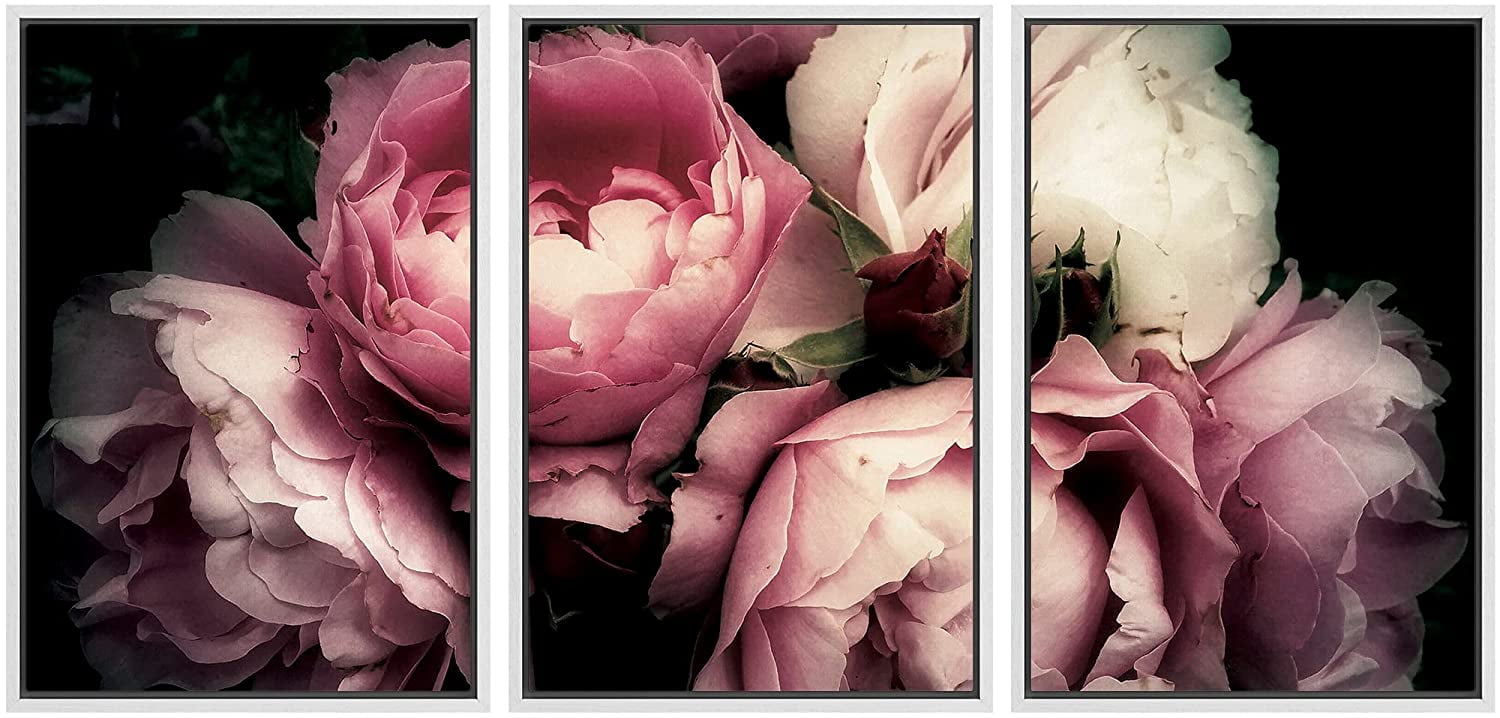 Large Framed Geometric Pink and White Peony Canvas Print Set