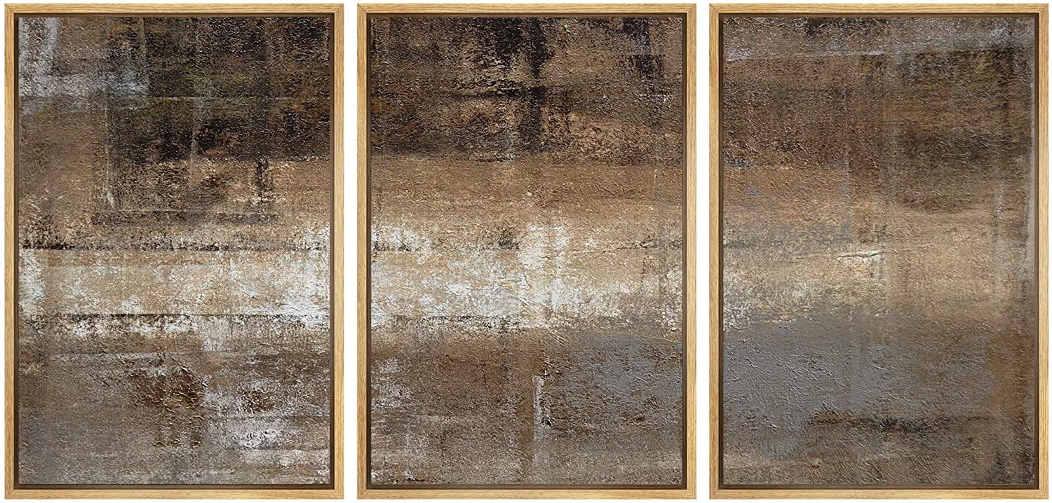 wall26 Framed Canvas Print Wall Art Set Bown & White Faded Grunge Color ...