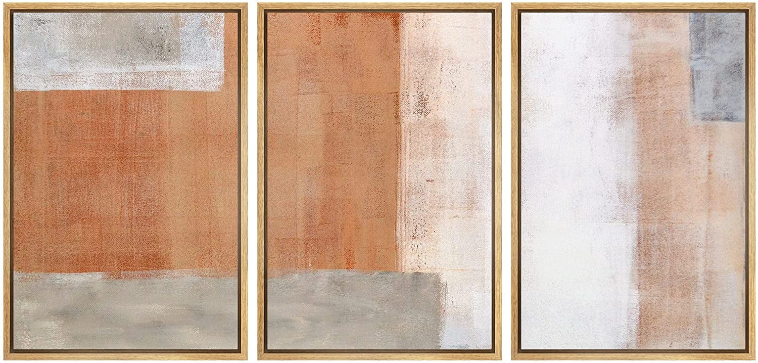 wall26 Framed Canvas Print Wall Art Set Brown & Gray Geometric Color ...