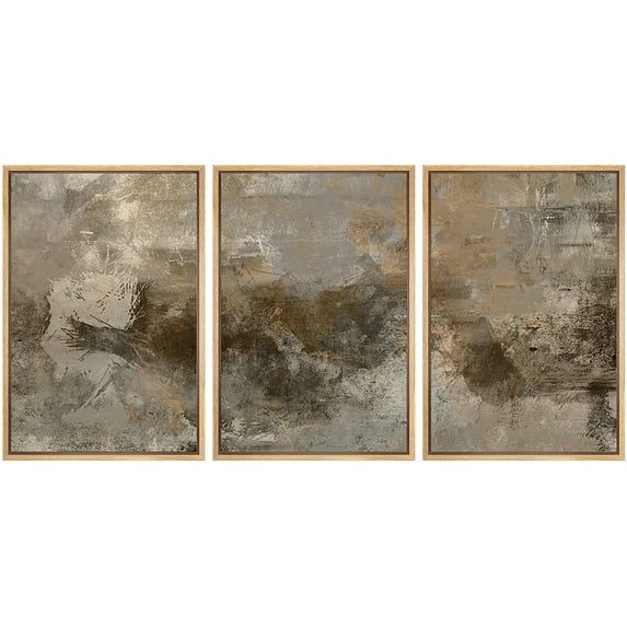 wall26 Framed Canvas Print Wall Art Set Brown & Gray Grunge Paint Strokes Abstract Shapes Illustrations Modern Art Bohemian Multicolor Ultra for Living Room, Bedroom, Office - 16"x24"x3