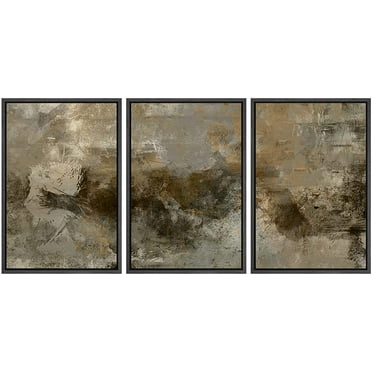 wall26 Framed Canvas Print Wall Art Set Brown &amp; Gray Grunge Paint Strokes Abstract Shapes Illustrations Modern Art Bohemian Multicolor Ultra for Living Room, Bedroom, Office - 24&quot;x36&quot;x3