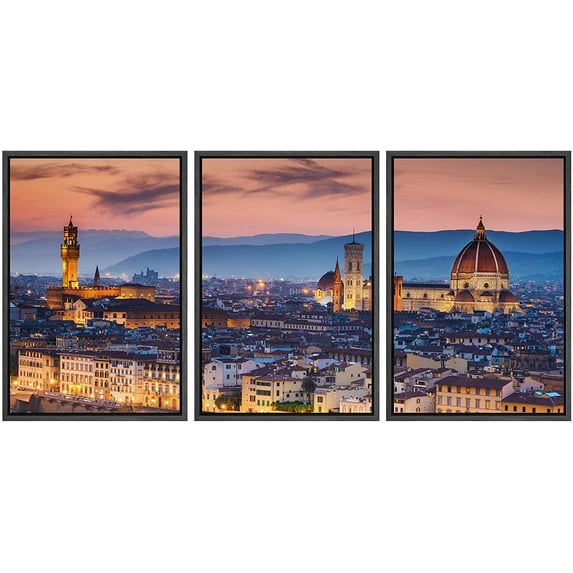 wall26 Framed Canvas Print Wall Art Set Cathedral Duomo Sunset in Florence, Italy Architecture & Maps Cityscape Photography Realism Modern for Living Room, Bedroom, Office - 24"x36"x3 B