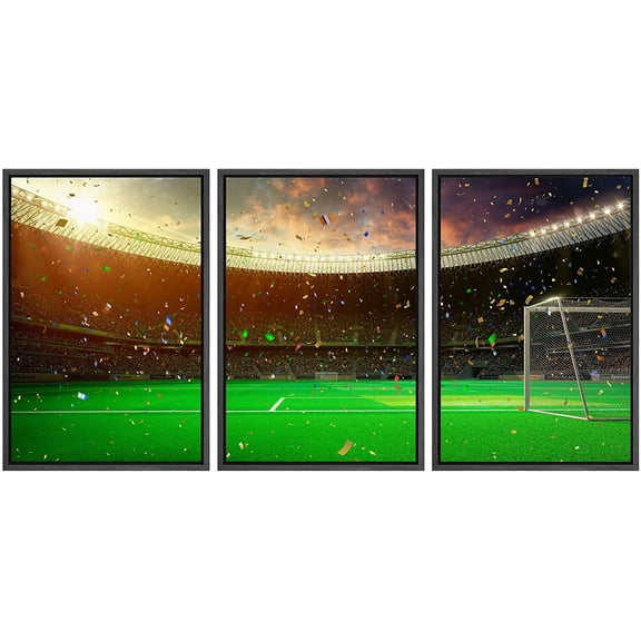 wall26 Framed Canvas Print Wall Art Set Celebration of Championship Win in Soccer Stadium Sports Athletes Modern Art Contemporary Colorful Ultra for Living Room, Bedroom, Office - 24"x36"x3