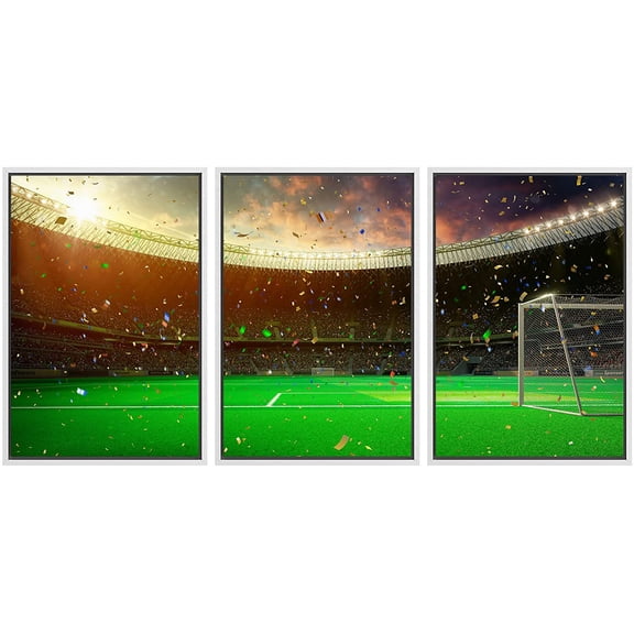 wall26 Framed Canvas Print Wall Art Set Celebration of Championship Win in Soccer Stadium Sports Athletes Modern Art Contemporary Colorful Ultra for Living Room, Bedroom, Office - 16"x24"x3