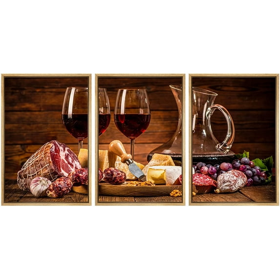wall26 Framed Canvas Print Wall Art Set Charcuterie Platter Wine Smorgasbord Drinks & Cocktails Food Photography Realism Decorative Contemporary for Living Room, Bedroom, Office - 16"x24&quo