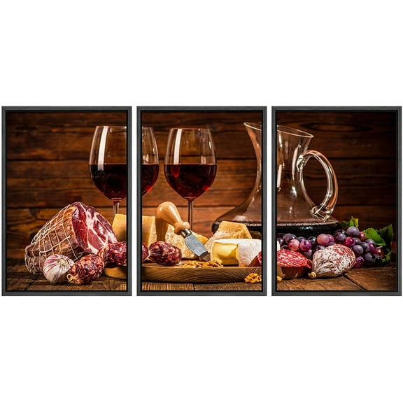 wall26 Framed Canvas Print Wall Art Set Charcuterie Platter Wine Smorgasbord Drinks &amp; Cocktails Food Photography Realism Decorative Contemporary for Living Room, Bedroom, Office - 16"x24&quo