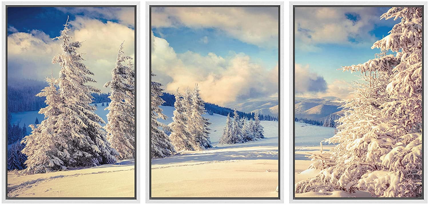 wall26 Framed Canvas Print Wall Art Set Cloudy Sky Arctic Snow Forest ...