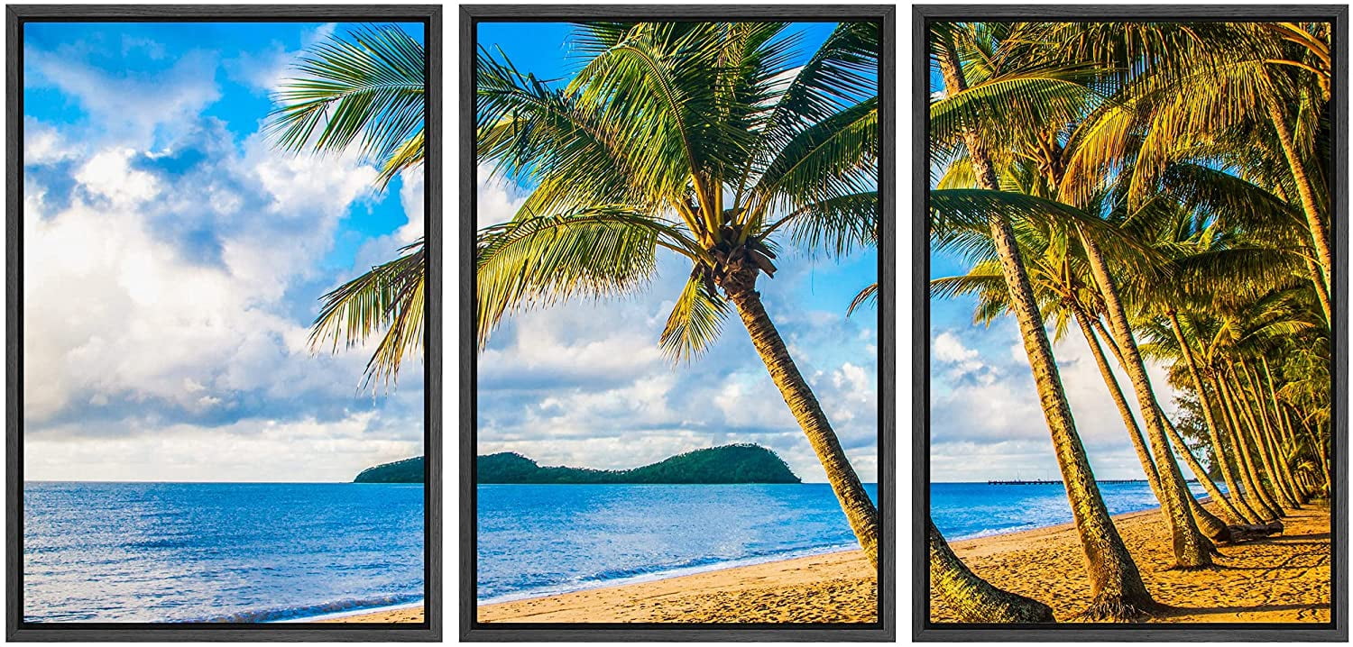 wall26 Framed Canvas Print Wall Art Set Cloudy Sky Tropical Beach ...