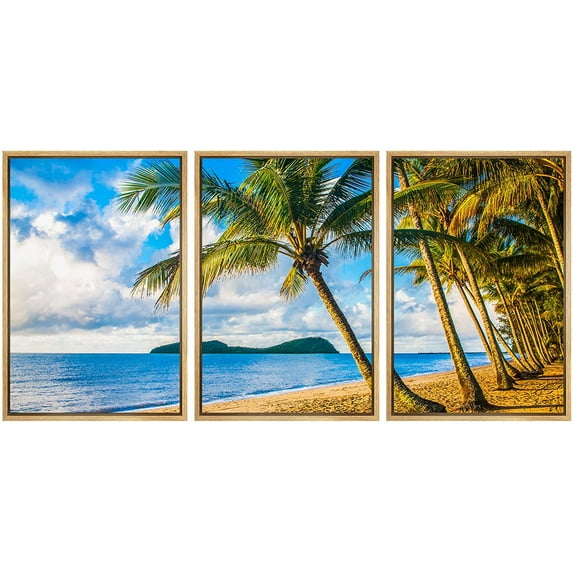 wall26 Framed Canvas Print Wall Art Set Cloudy Sky Tropical Beach Island Horizon Nature Wilderness Photography Realism Rustic Landscape Colorful for Living Room, Bedroom, Office - 16"x24"x3
