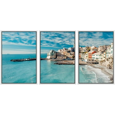 wall26 Framed Canvas Print Wall Art Set Coastal Italian Cityscape Nature Wilderness Photography Realism Rustic Scenic Relax/Calm Multicolor for Living Room, Bedroom, Office - 16&quot;x24&quot;x3 Whit