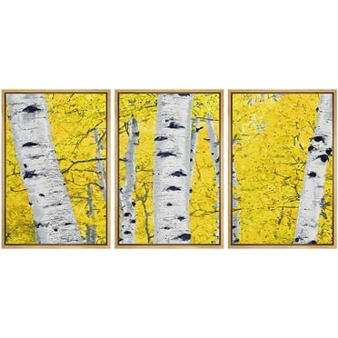 wall26 Framed Canvas Print Wall Art Set Cracked Paint Texture Yellow Forest Leaves Nature Wilderness Illustrations Modern Art Rustic Colorful for Living Room, Bedroom, Office - 16&quot;x24&quot;x3 Na
