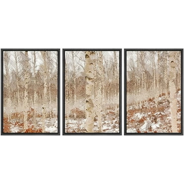 wall26 Framed Canvas Print Wall Art Set Cracked Paint Textured Forest with Snow Nature Wilderness Illustrations Modern Art Rustic Colorful for Living Room, Bedroom, Office - 24&quot;x36&quot;x3 Black