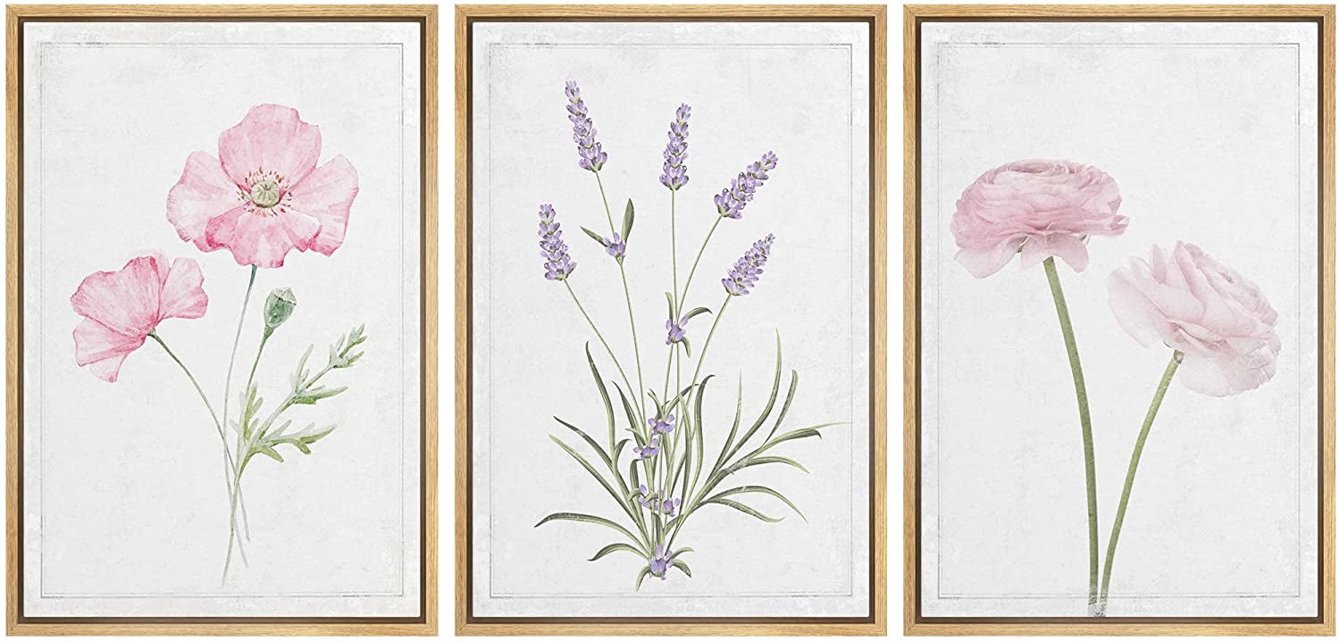 wall26 Framed Canvas Print Wall Art Set Daisy, Lavender & Rose Flower ...